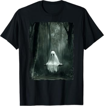 Vintage Floral Ghost On Swing In Forest Spooky Halloween T-Shirt