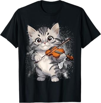 Funny Orchestra Musician Violinist Cute Cat Playing Violin T-Shirt