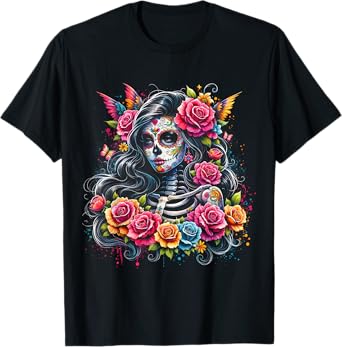 De Los Muertos La Catrina Day of the Dead Sugar Skull Women T-Shirt