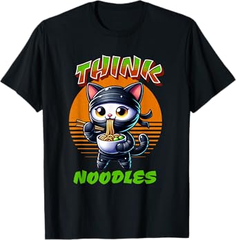 Think Noodles mmm noodles Kawaii Ninja Cat Funny Cat Men Women Kids T-Shirt