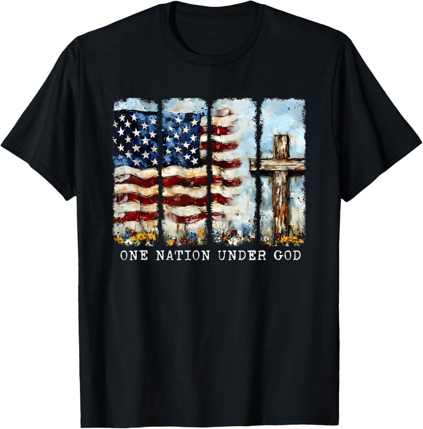 One Nation Under God Flag 4th Of July Patriotic Christian T-shirt