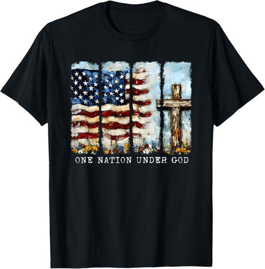 One Nation Under God Flag 4th Of July Patriotic Christian T-shirt