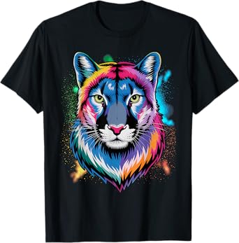 Puma Cougar Head Colorful Art Animals Watercolor Painting T-Shirt