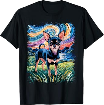 Black and Tan Smooth Chihuahua Starry Night Dog T-Shirt