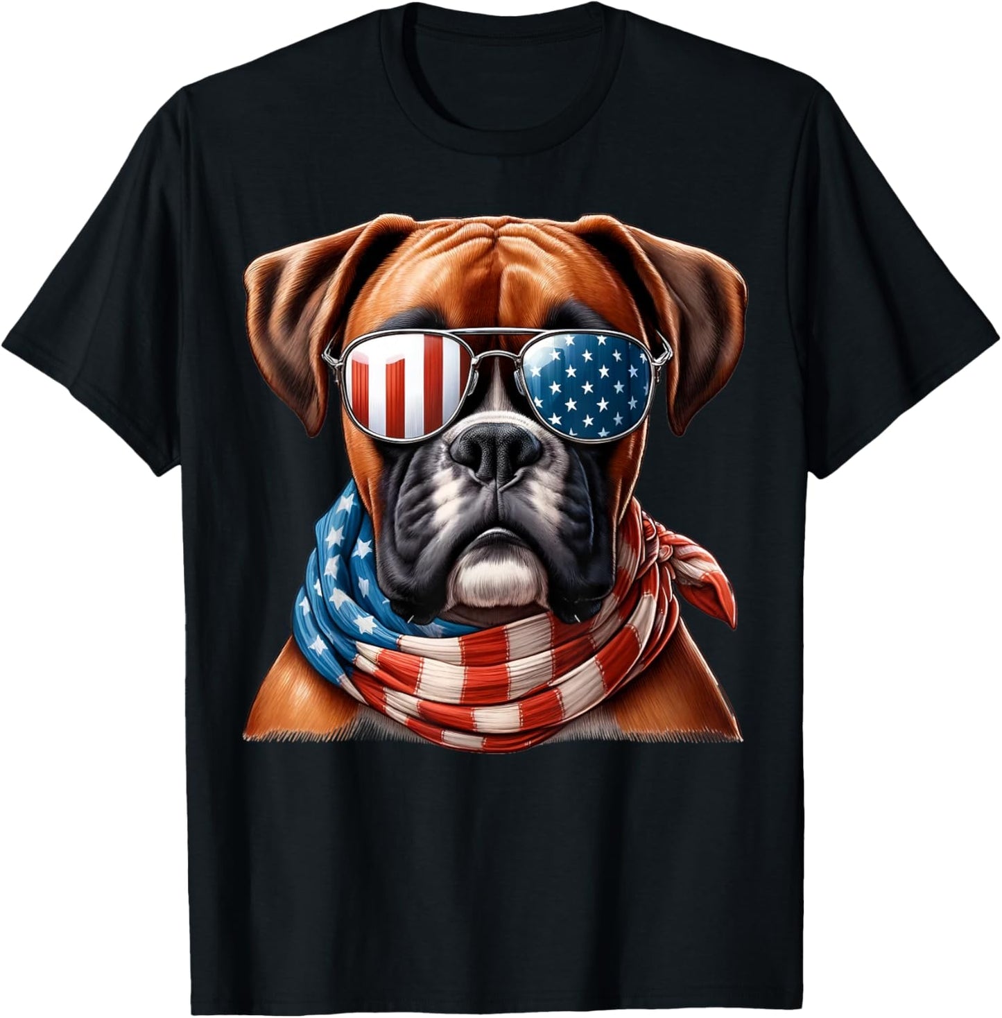 Boxer Dog USA Flag Sunglasses Patriotic Dog 4th of July T-Shirt