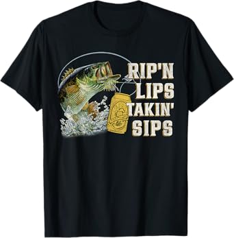 Rip'n Lips Talking Sips Funny Fishing T-Shirt - Men's Black Short Sleeve T-Shirt - Small - Fishing T-Shirts