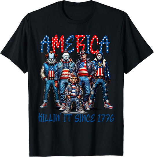 Horror Funny Ghost America Killing IT Since 1776 4th Of July T-Shirt