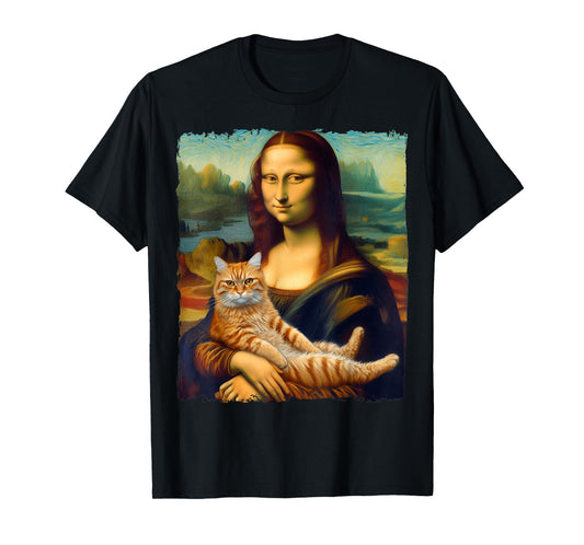 Mona Lisa Holding Cat Portrait Art Painting Kitty Cat Mom Men Women Kids T-Shirt