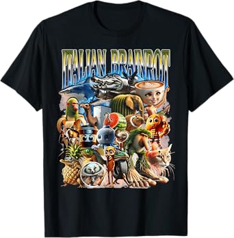 Types of Italian Brainrot Meme Character Hand Drawn for Kids T-Shirt