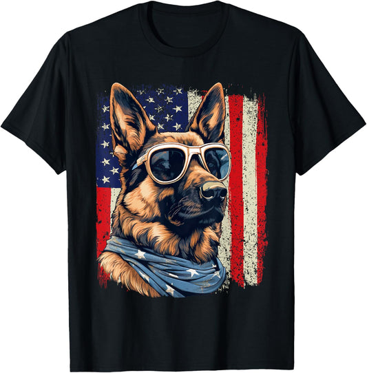 Patriotic German Shepherd American Flag 4th Of July Shepherd T-Shirt