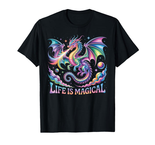 Life Is Magical Cute Star-Breathing Dragon T-Shirt