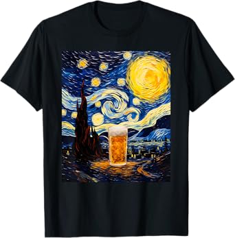 Aesthetic Vangogh Style Starry Night Beer T-Shirt