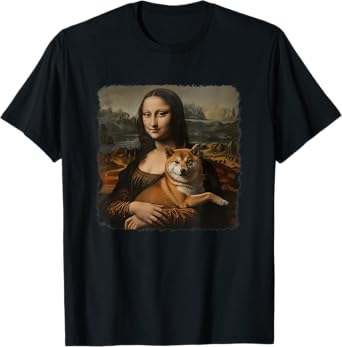 Mona Lisa With with Dog Funny Shiba Inu Art Painting T-Shirt