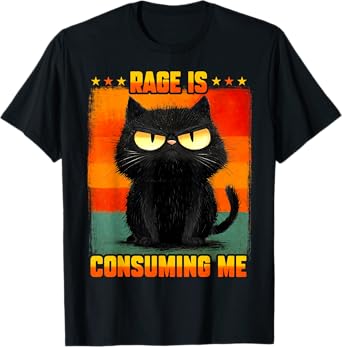 Funny Rage Is Consuming Me Cat Meme Silly Staring Teens Kids T-Shirt