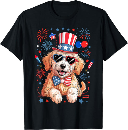 American Flag Patriotic Goldendoodle 4th Of July Dog Women T-shirt