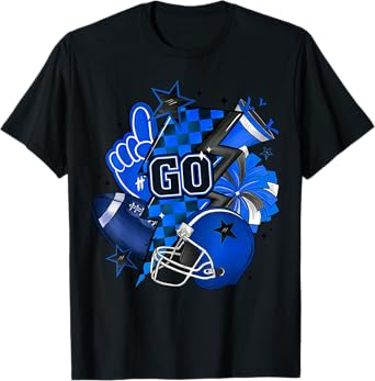Game Day Cheer Blue Coquette Bow Touchdown Season Football T-Shirt