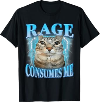 Rage Consumes Me Funny Silly Staring Cat Meme Women Men T-Shirt