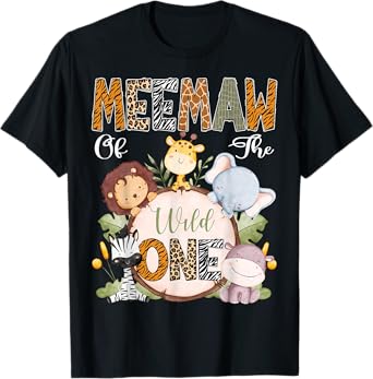 Meemaw Of The Wild One 1St Birthday Safari Woodland T-Shirt