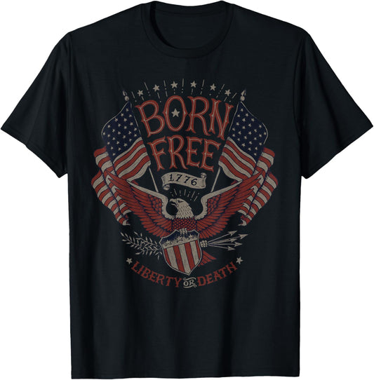 Vintage Born Free Eagle American Flag 1776 4th of July USA T-Shirt