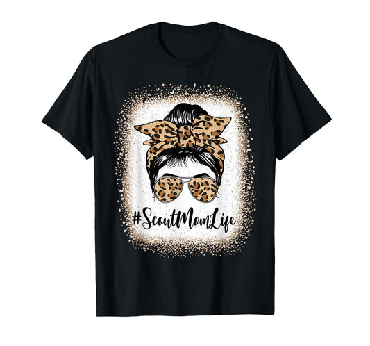 Scout Mom Life Bleached Leopard Messy Bun Mother's day T-Shirt