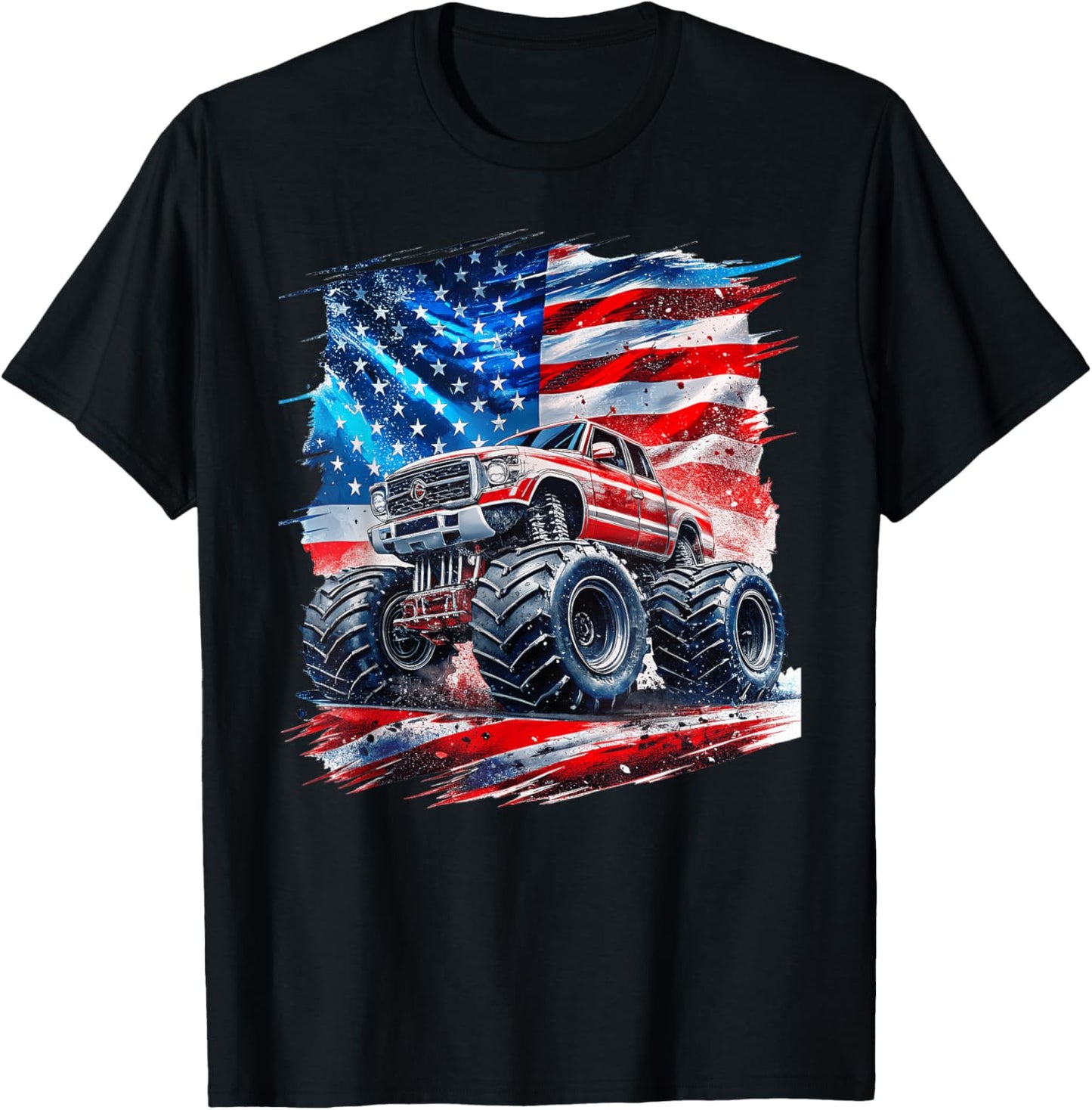 4th Of July Monster Truck American Flag Usa Boys Kids Tee T-shirt