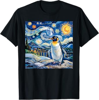 Penguin Starry Night Funny Penguin Art Van Gogh Style T-Shirt