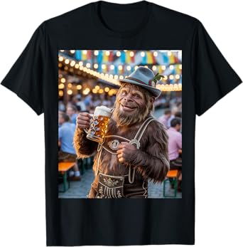German Bigfoot Sasquatch Lederhosen Funny Oktoberfest 2025 T-Shirt