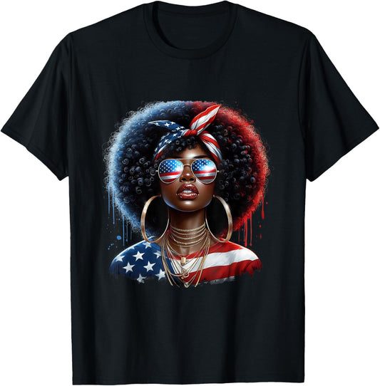 4th of July Freedom Black African American Women Afro T-Shirt