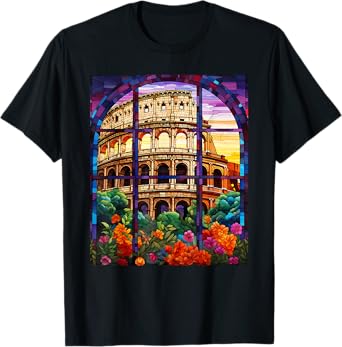 Stained Glass Style Roman Colosseum T-Shirt