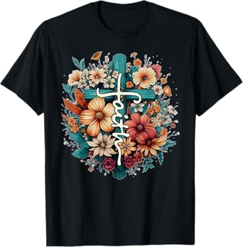 Retro Floral Christian Butterfly Faith Cross Vintage Faith T-Shirt