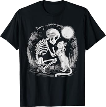 Skeleton Cat Skull Kitty Cute Goth Halloween Costume T-Shirt for Men Women Kids