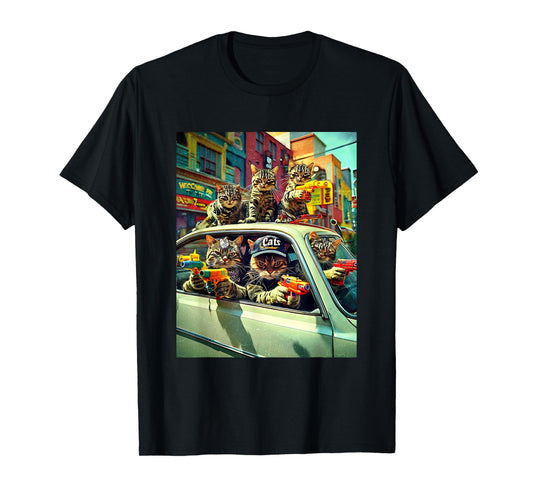 Gangster Cats Street Cat Gang In Car Meme The Meowfia Crime T-Shirt