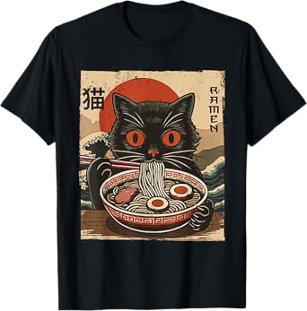 Kawaii Anime Cat Ramen Japanese Funny Graphic Tee Cat Lovers T-Shirt