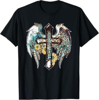 Christian Western Cross With Sunflower Decor For Women Faith T-Shirt