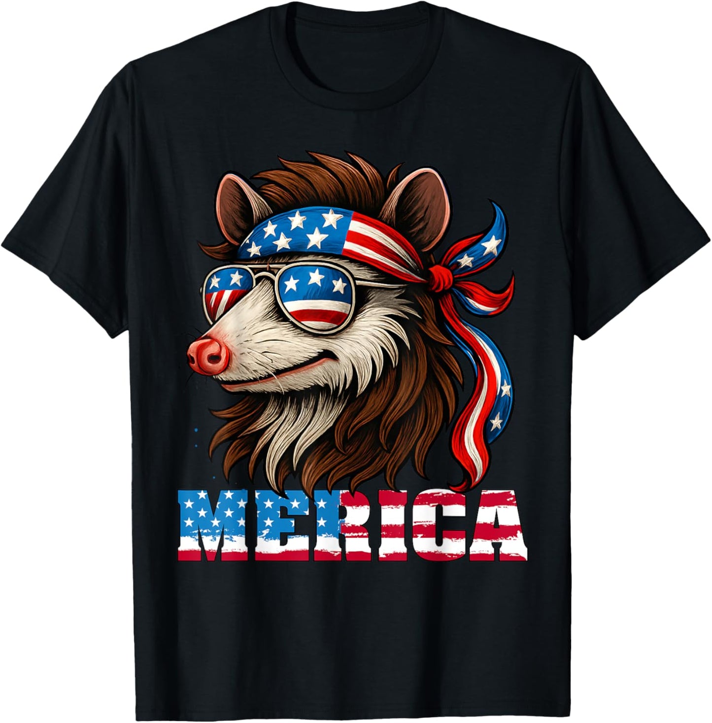 Opossum Mullet Patriotic USA 4th of July American Flag T-Shirt
