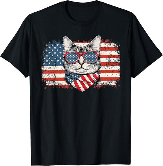 4th Of July Cat American Flag America USA Cats Lover T-Shirt