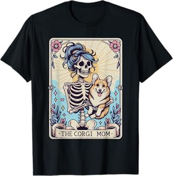 Retro Funny The Corgi Mom Tarot Card Skeleton Halloween T-Shirt