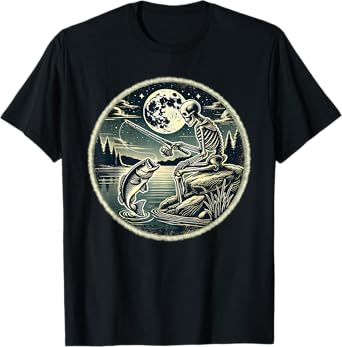 Halloween Skeleton Fishing Costume Fisherman Men Boys Kids T-Shirt