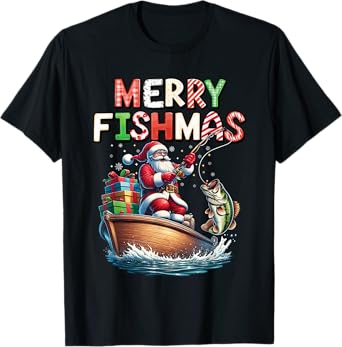 Merry Fishmas Santa Fishing Lovers Funny Fisherman Christmas T-Shirt