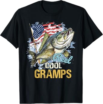Mens Reel Cool Gramps Fishing American Flag Funny Dad T-Shirt