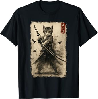 Samurai Cat Japanese Art Cat Warrior Bushido Katana T-Shirt