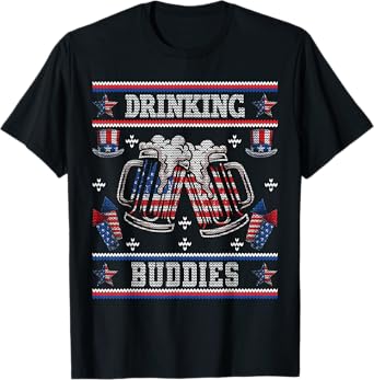 Drinking Buddies Ugly USA 4th of July Funny Beer T-Shirt for Women Men