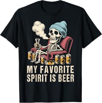 My Favorite Spirit is Beer Funny Halloween Skeleton Drinking T-Shirt