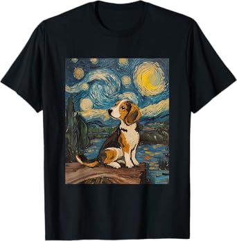 Beagle Dog - Van Gogh Style - Starry Night Graphic T-Shirt for Men Women Girls Kids