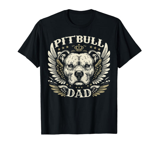 Pitbull Dad Biker Wings Motorcycle Lovers Pit Bull Retro T-Shirt