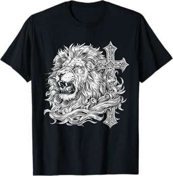 Christian Lion Of Judah Cross Jesus Religious Faith T-Shirt
