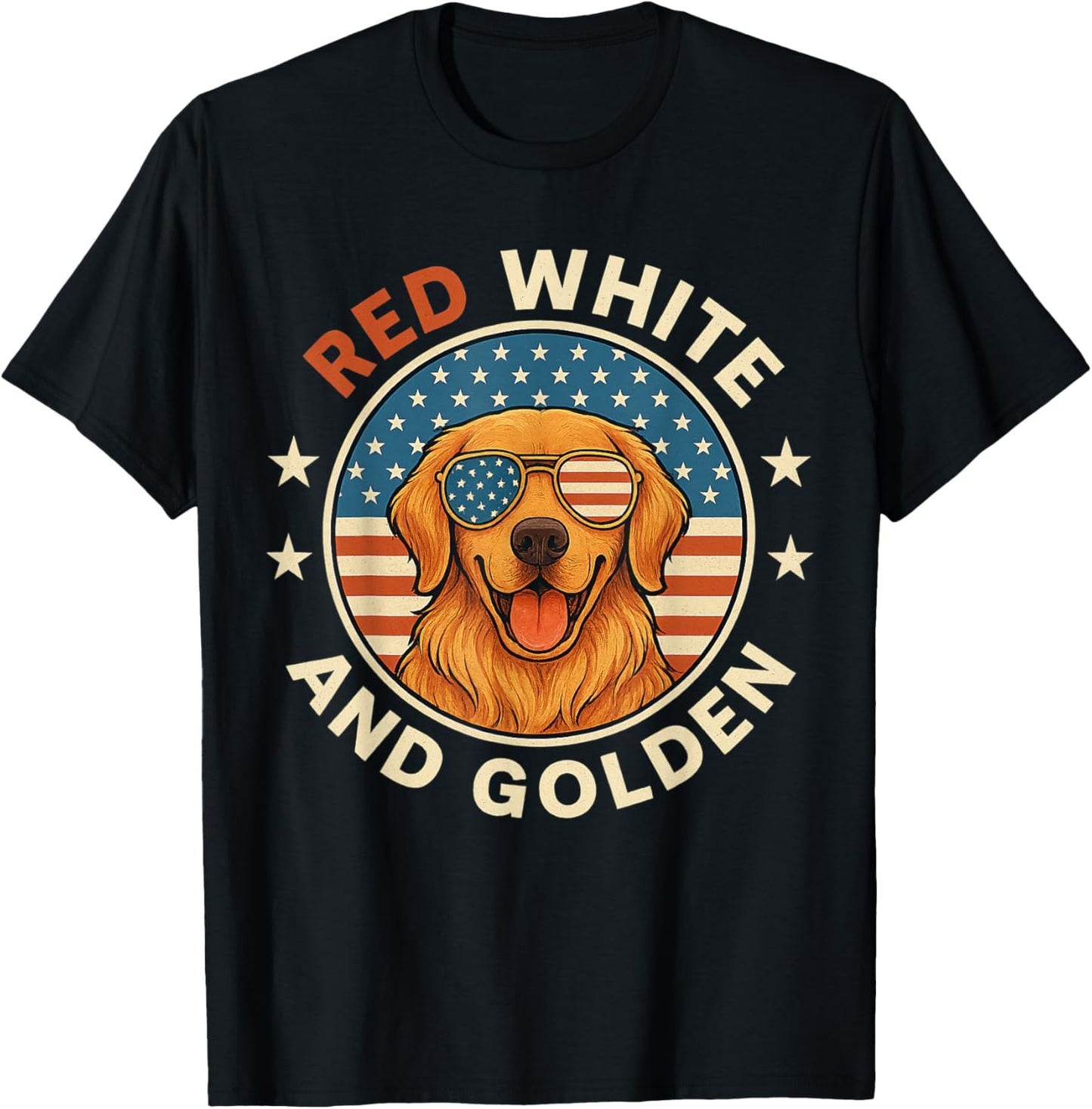 Red White and Golden Retriever Patriotic American Flag Dog T-Shirt