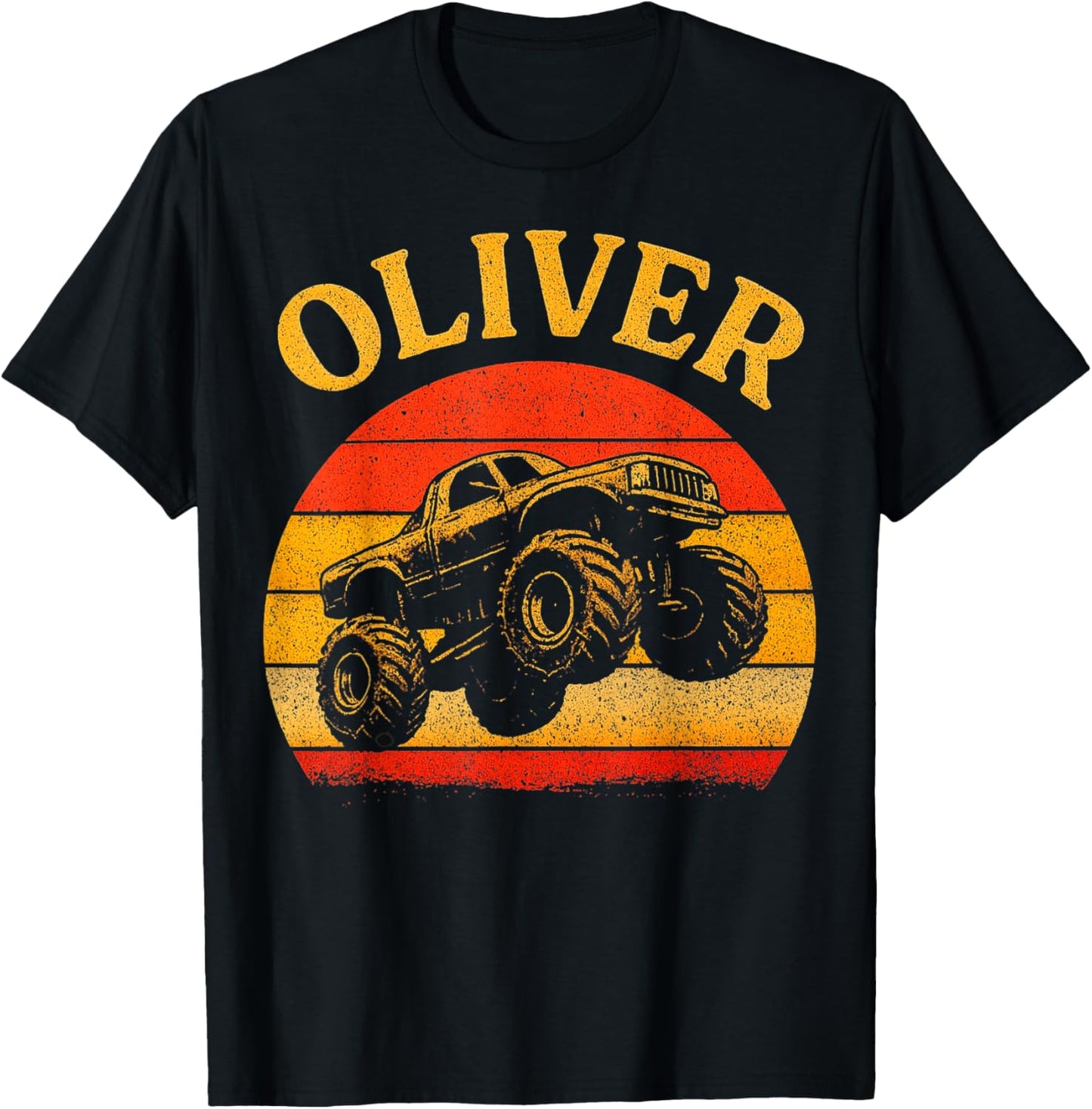 Monster Truck Oliver Personalized Retro Name Tee by TeeBrew