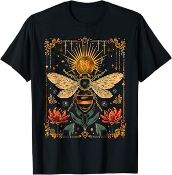 Vintage Bee Tarot Card Floral Bees Cottagecore Aesthetic T-Shirt