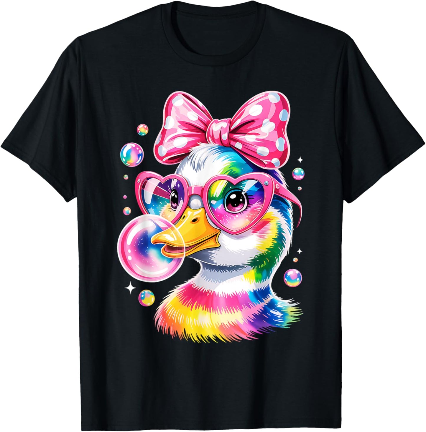 Cool Rainbow Duck with Sunglasses Bubblegum Cute Duck Girls T-Shirt